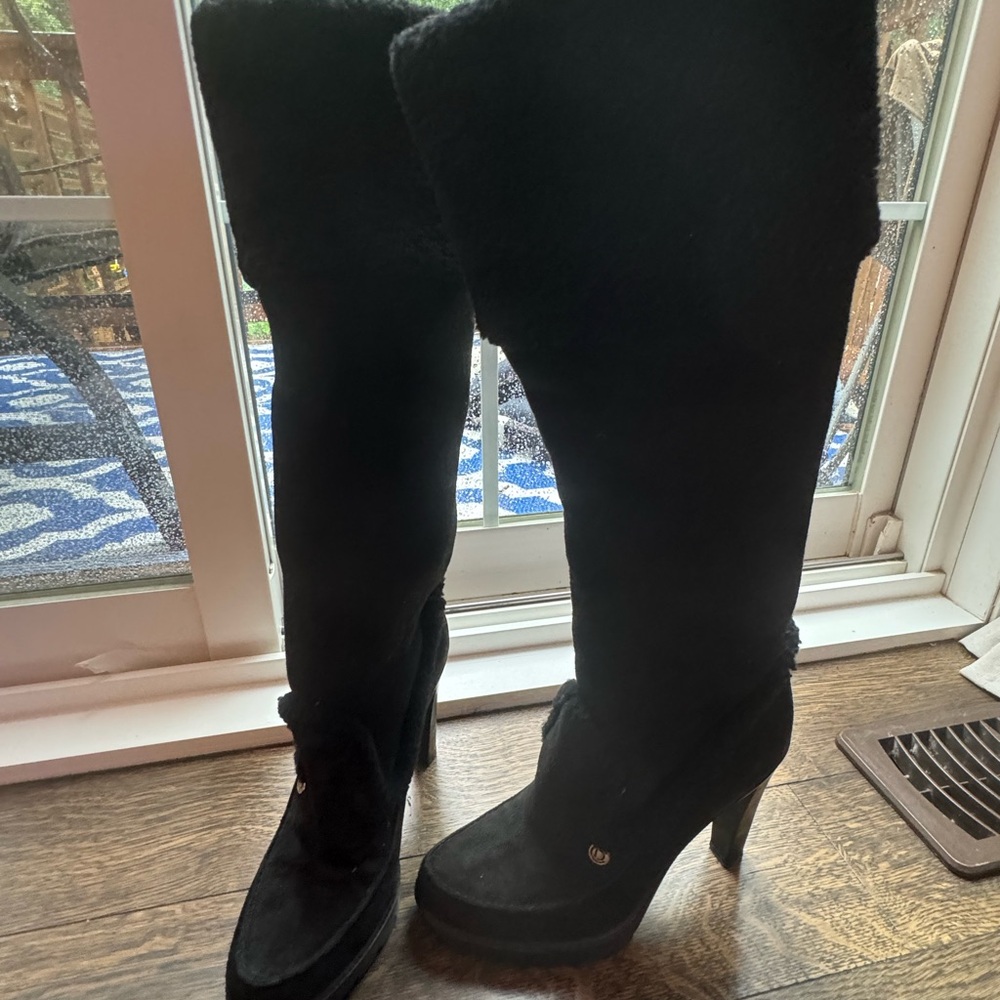Christian Dior black suede and shearling high boots - size 39.5 - Picture 3 of 7